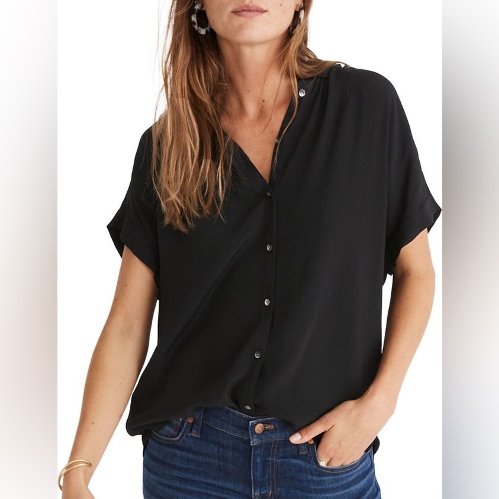 Madewell Black Central Drapey Button Down Blouse Size Small